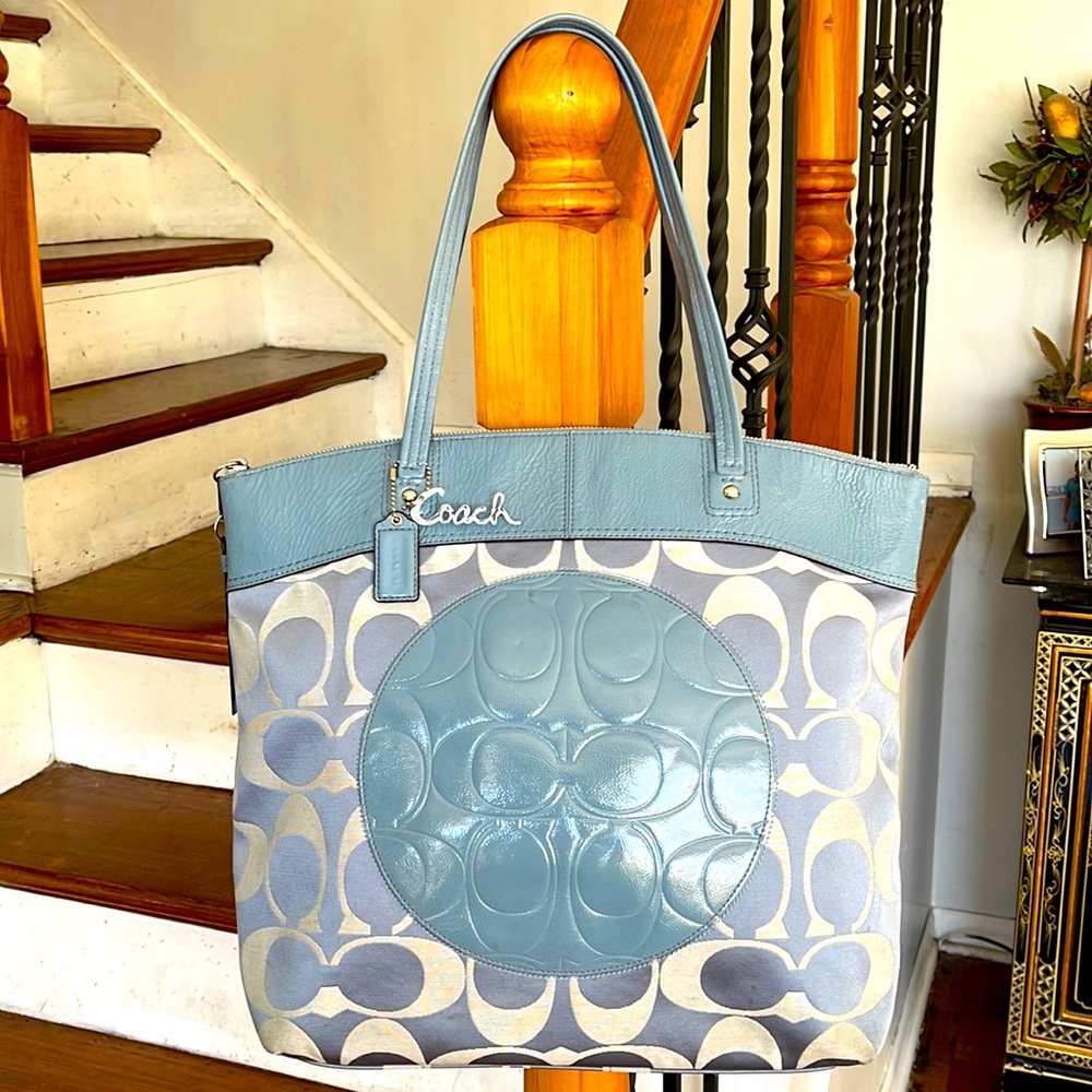 Coach blue Laura Signature monogram tote